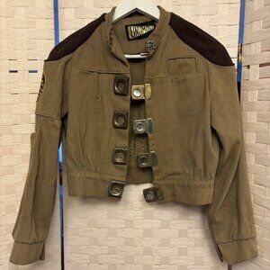 One-of-a-kind Denim Army Jacket with Button Clasp Closures